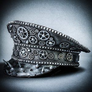 Steampunk Burning Man Spike Captain Hat Silver